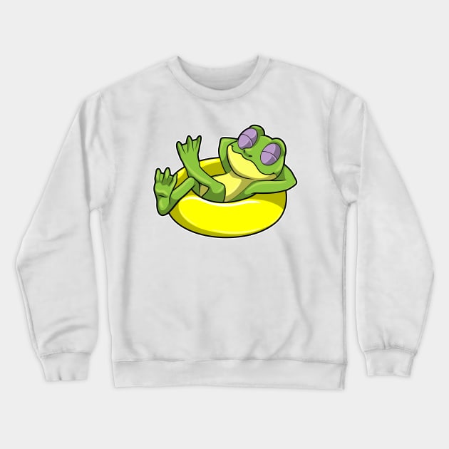 Frog at Swimming with Swim ring Crewneck Sweatshirt by Markus Schnabel